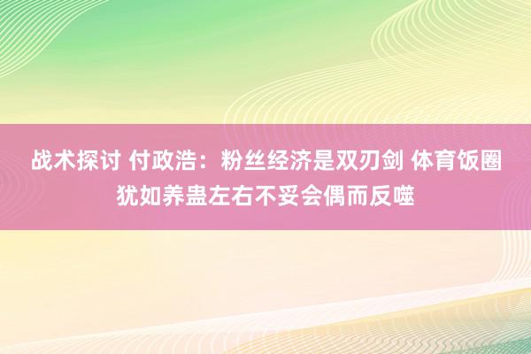 战术探讨 付政浩：粉丝经济是双刃剑 体育饭圈犹如养蛊左右不妥会偶而反噬