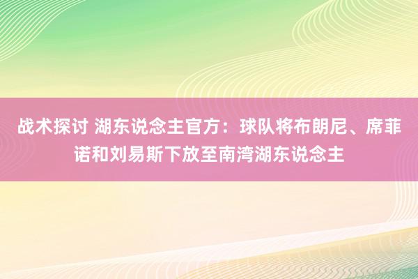 战术探讨 湖东说念主官方：球队将布朗尼、席菲诺和刘易斯下放至南湾湖东说念主