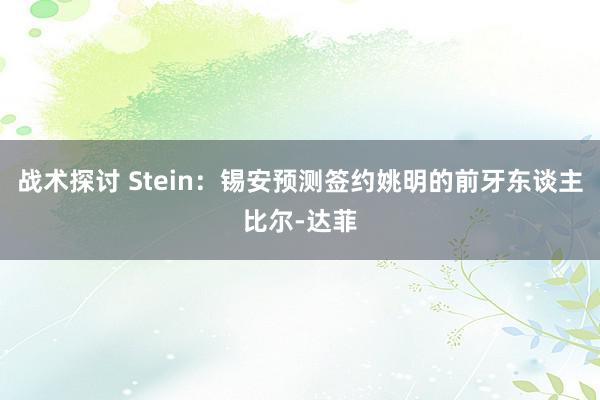 战术探讨 Stein：锡安预测签约姚明的前牙东谈主比尔-达菲